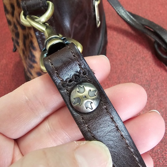 Patricia Nash Calf Hair Leather Bucket Bag Leopard Brown Crossbody Drawstring - Picture 7 of 16